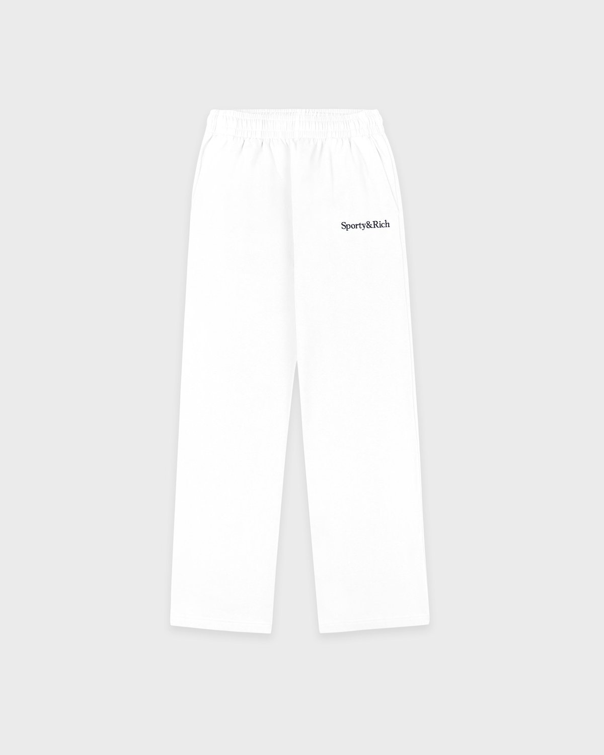 Sporty & Rich Serif Logo Embroidered Wide Sweatpant in White/Navy