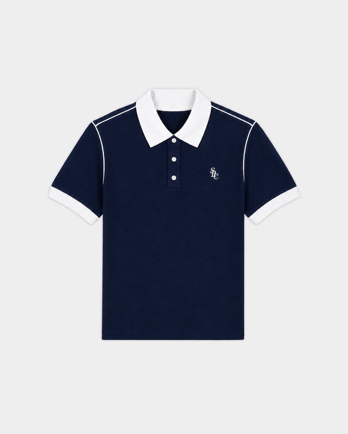 Sporty & Rich Flint SRC 70S Pique Polo in Dark Navy/White