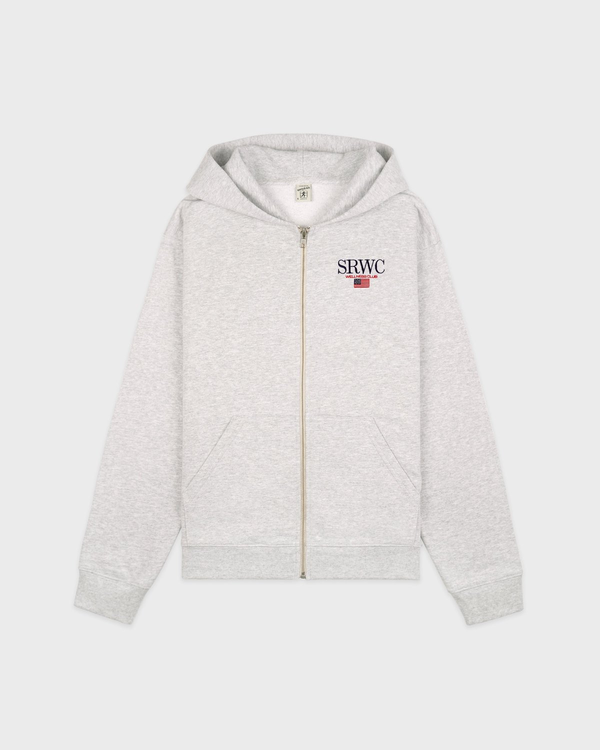 Sporty & Rich Nautical Embroidered Zip Hoodie in Heather Gray/Navy