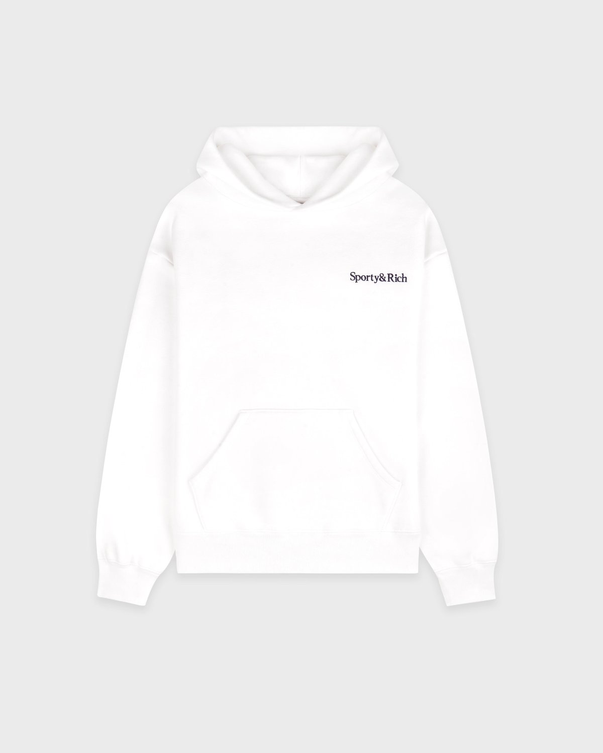 Sporty & Rich Serif Logo Embroidered Hoodie in White/Navy