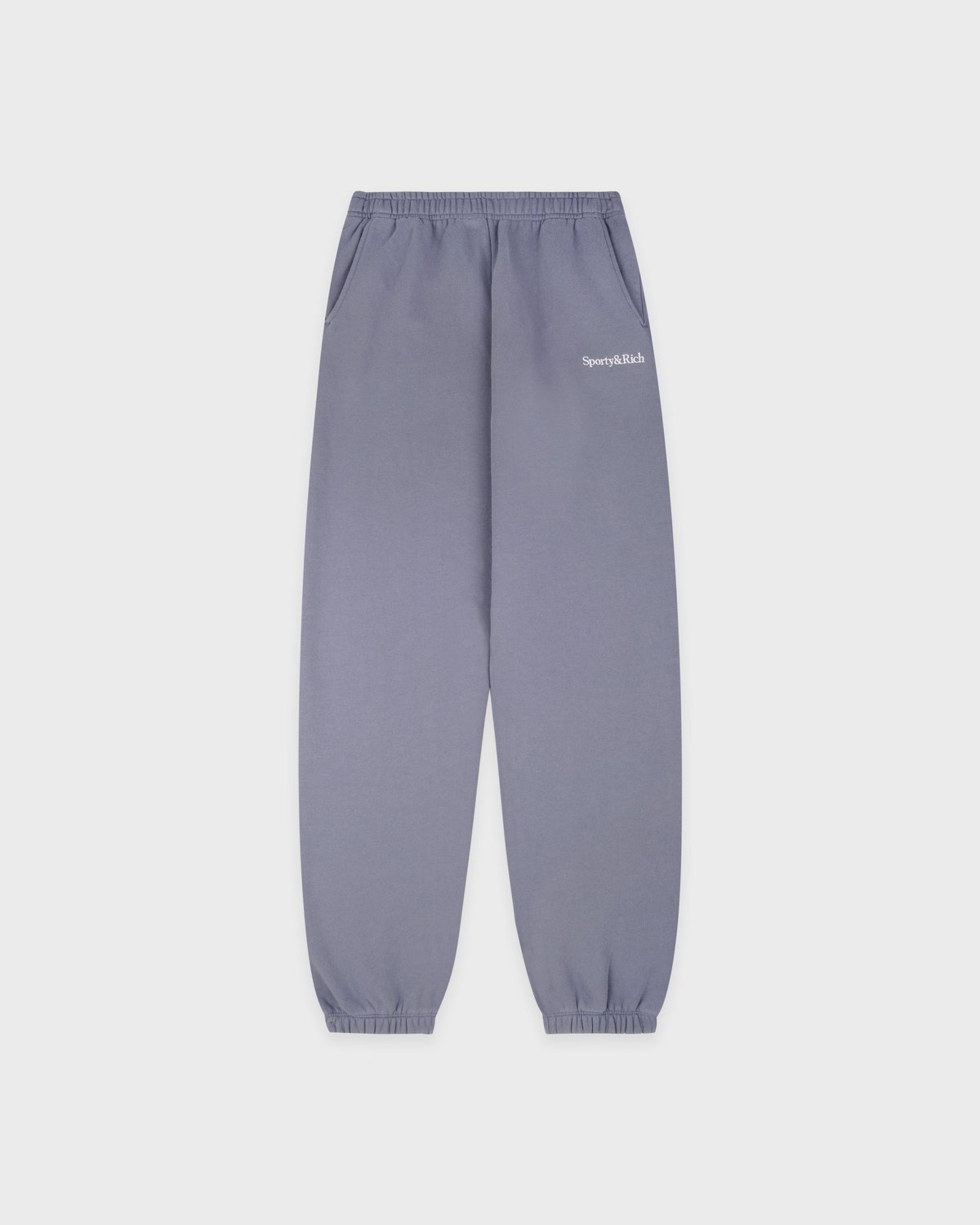 Sporty & Rich Serif Logo Embroidered Sweatpant in Faded Indigo/White