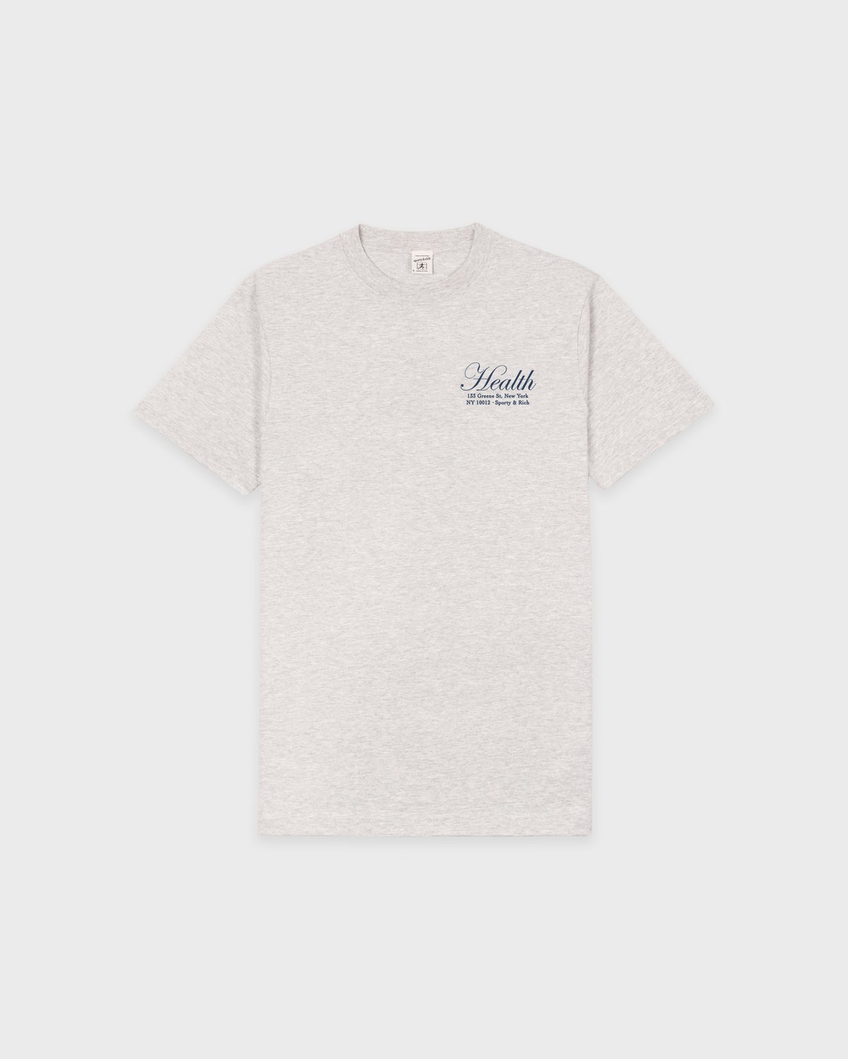 Sporty & Rich NY Health T-Shirt in Heather Gray/Light Navy