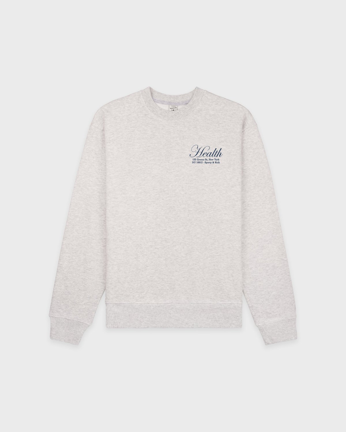 Sporty & Rich NY Health Crewneck in Heather Gray/Light Navy