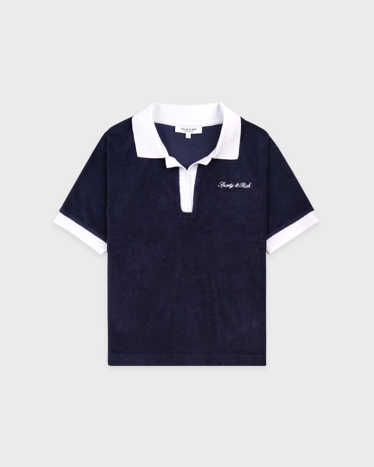Sporty & Rich Signature Logo Terry Polo in Navy/White