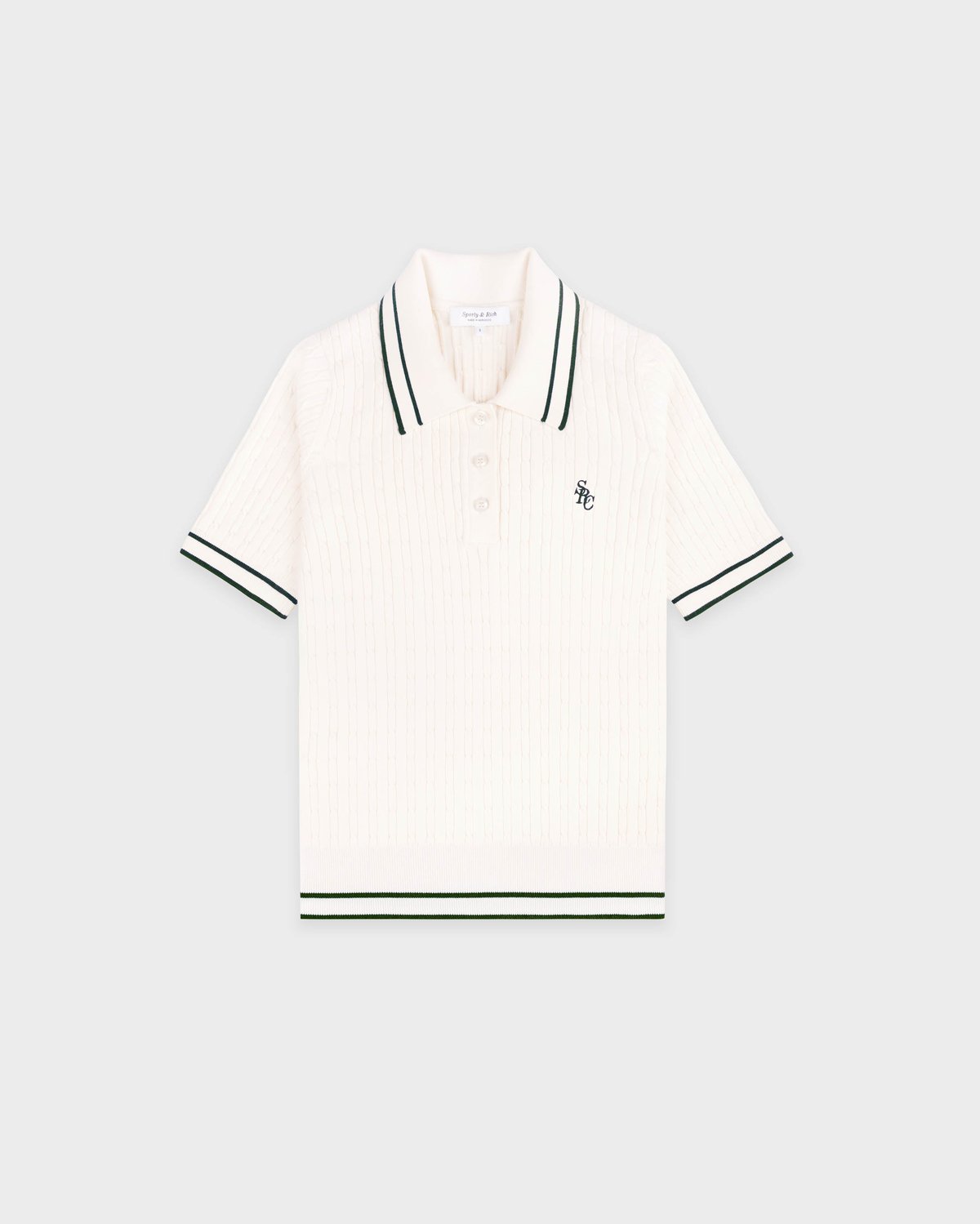 Sporty & Rich SRC Mini Cable Polo in Ecru/Forest