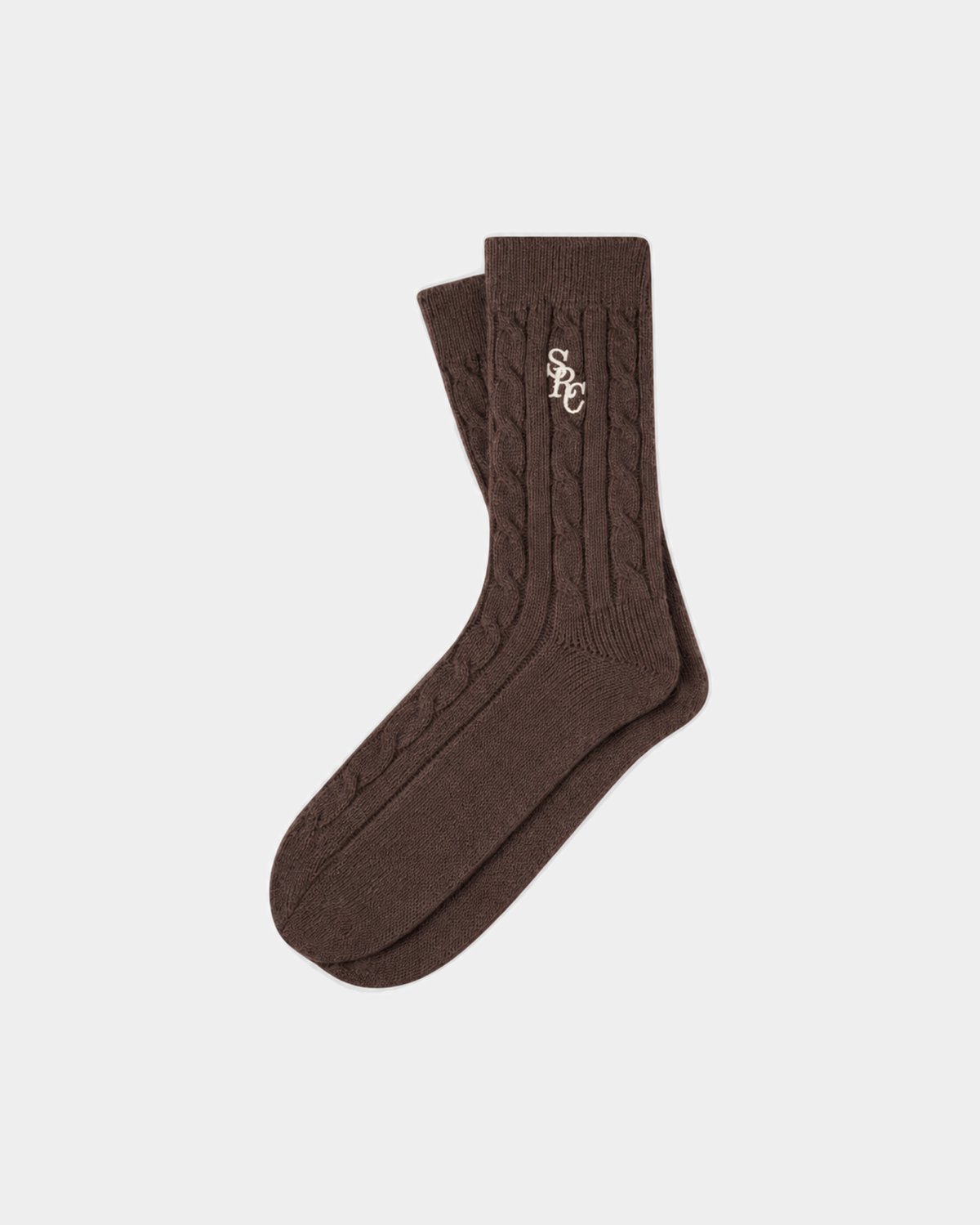 Sporty & Rich Sidi SRC Cashmere Cableknit Socks in Chocolate