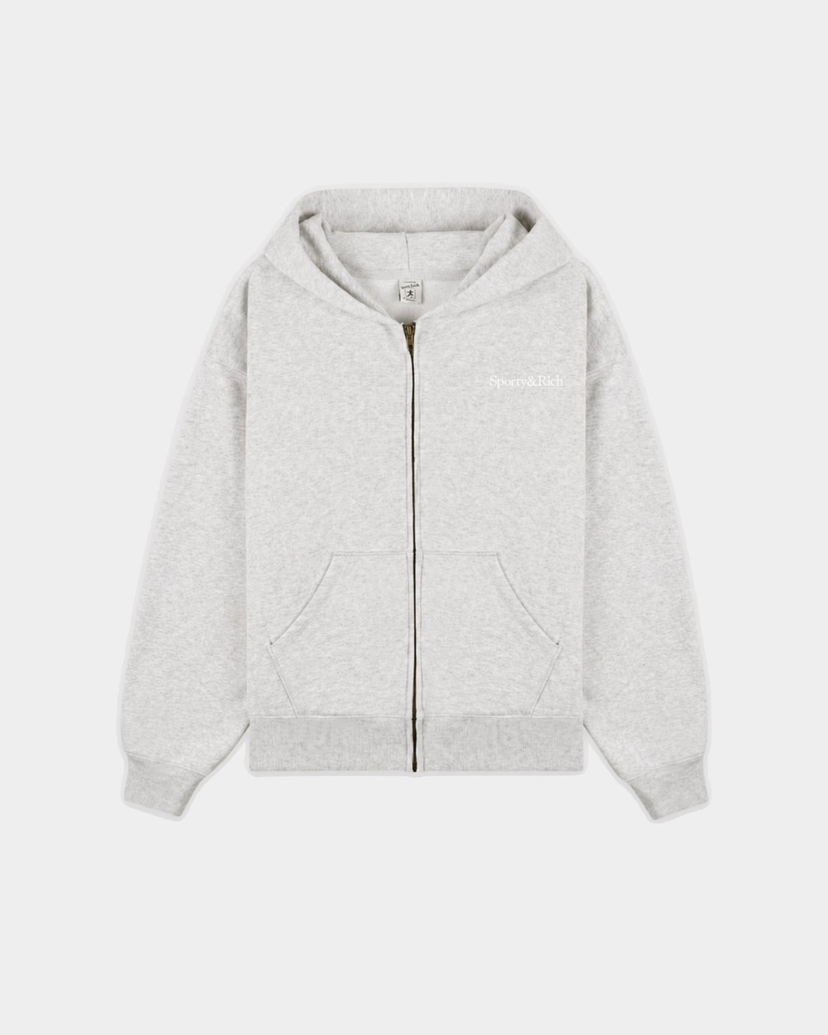 Sporty & Rich Eliana Serif Logo Zip Hoodie in Heather Gray