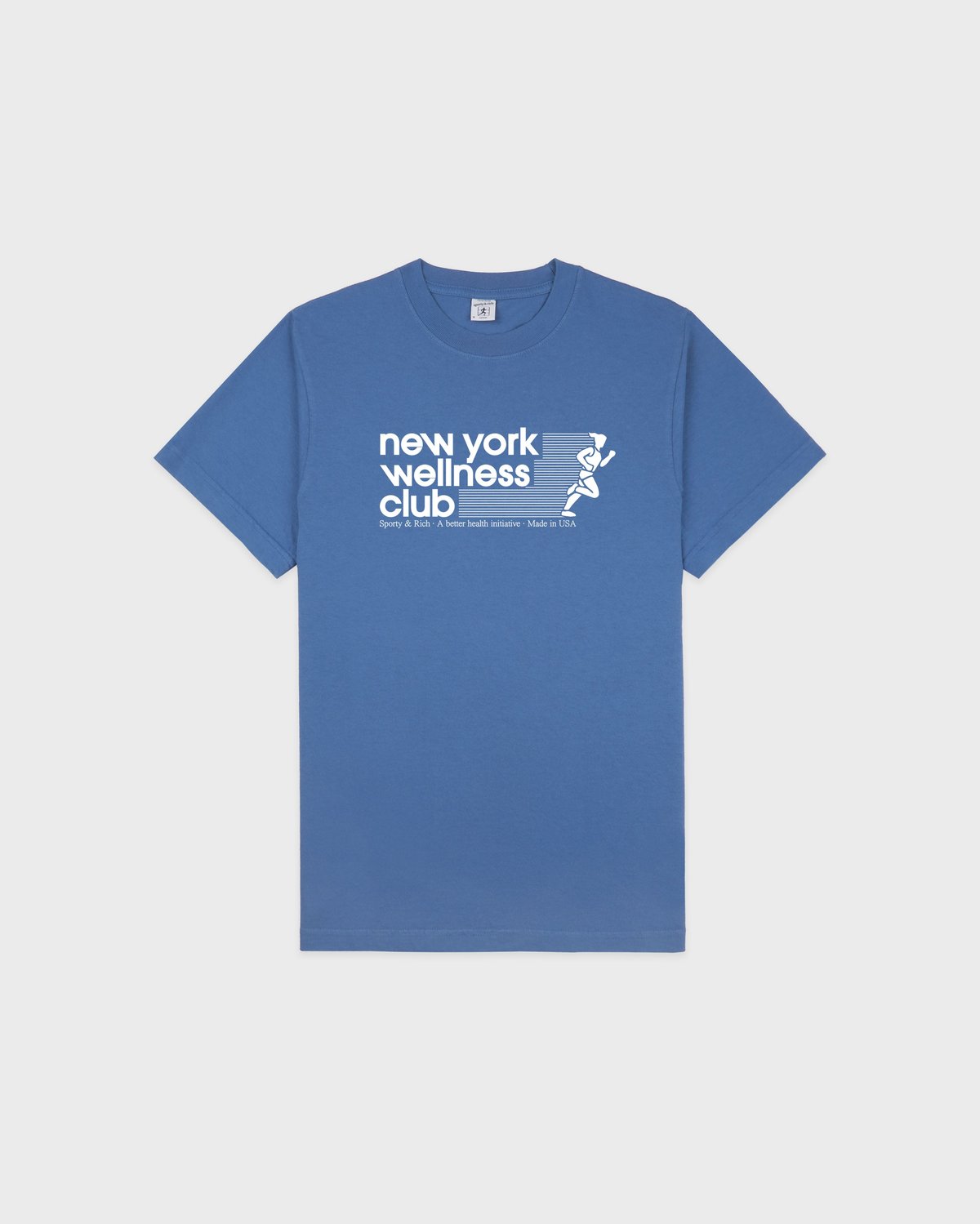 Sporty & Rich USA Wellness Club T-Shirt in Dusty Blue/White