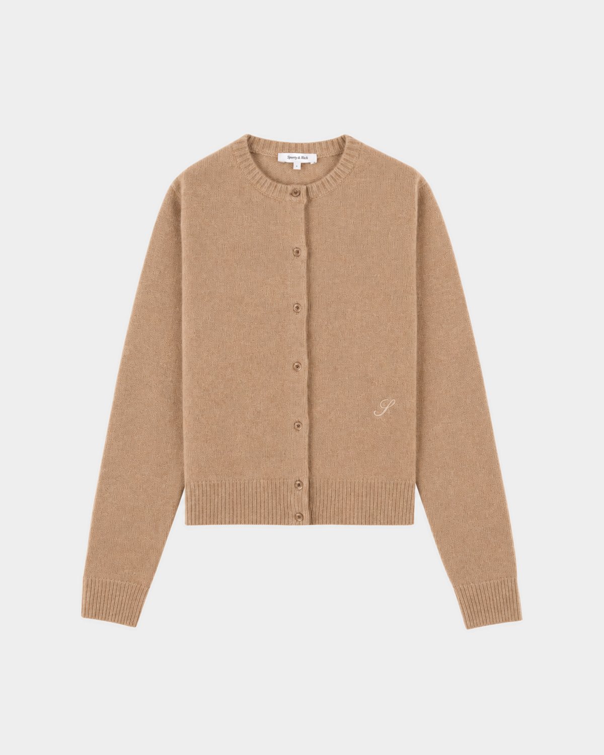 Sporty & Rich Idali S Logo Cashmere Cardigan in Camel