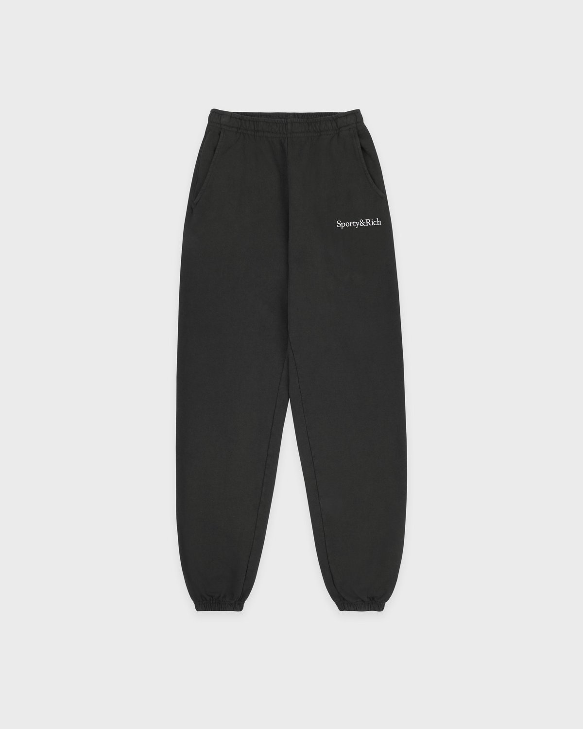 Sporty & Rich Serif Logo Embroidered Sweatpant in Faded Black/White