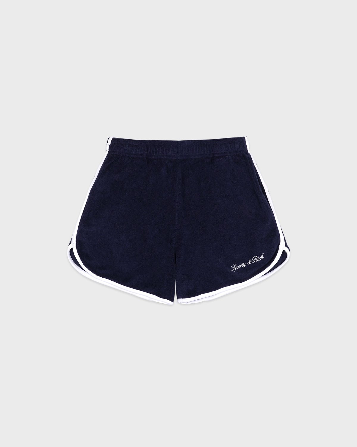 Sporty & Rich Signature Logo Terry Short in Navy/White