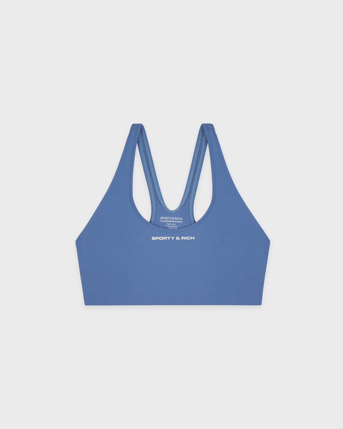 Sporty & Rich Bold Logo Sports Bra in Dusty Blue/White