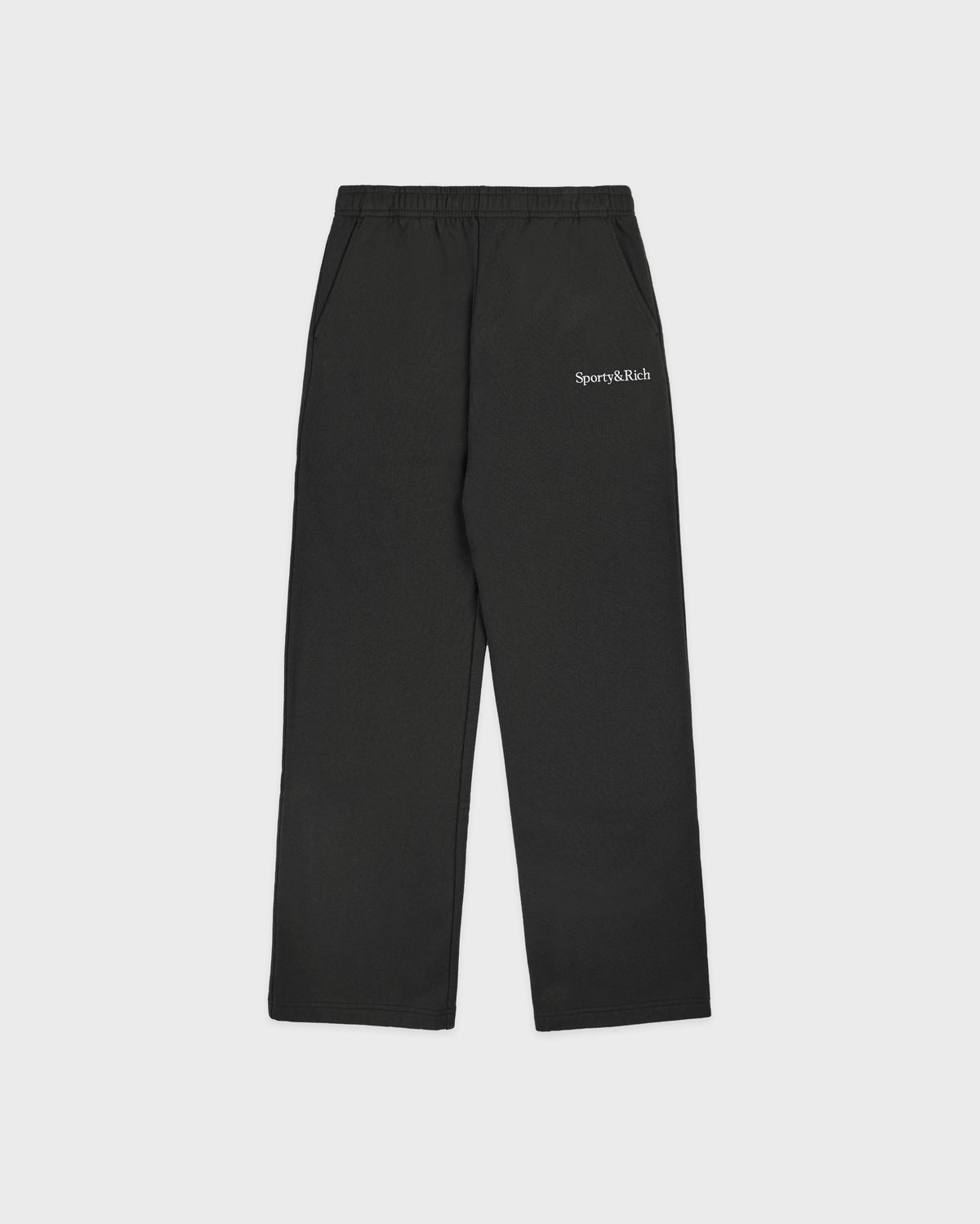 Sporty & Rich Serif Logo Embroidered Wide Sweatpant in Faded Black/White