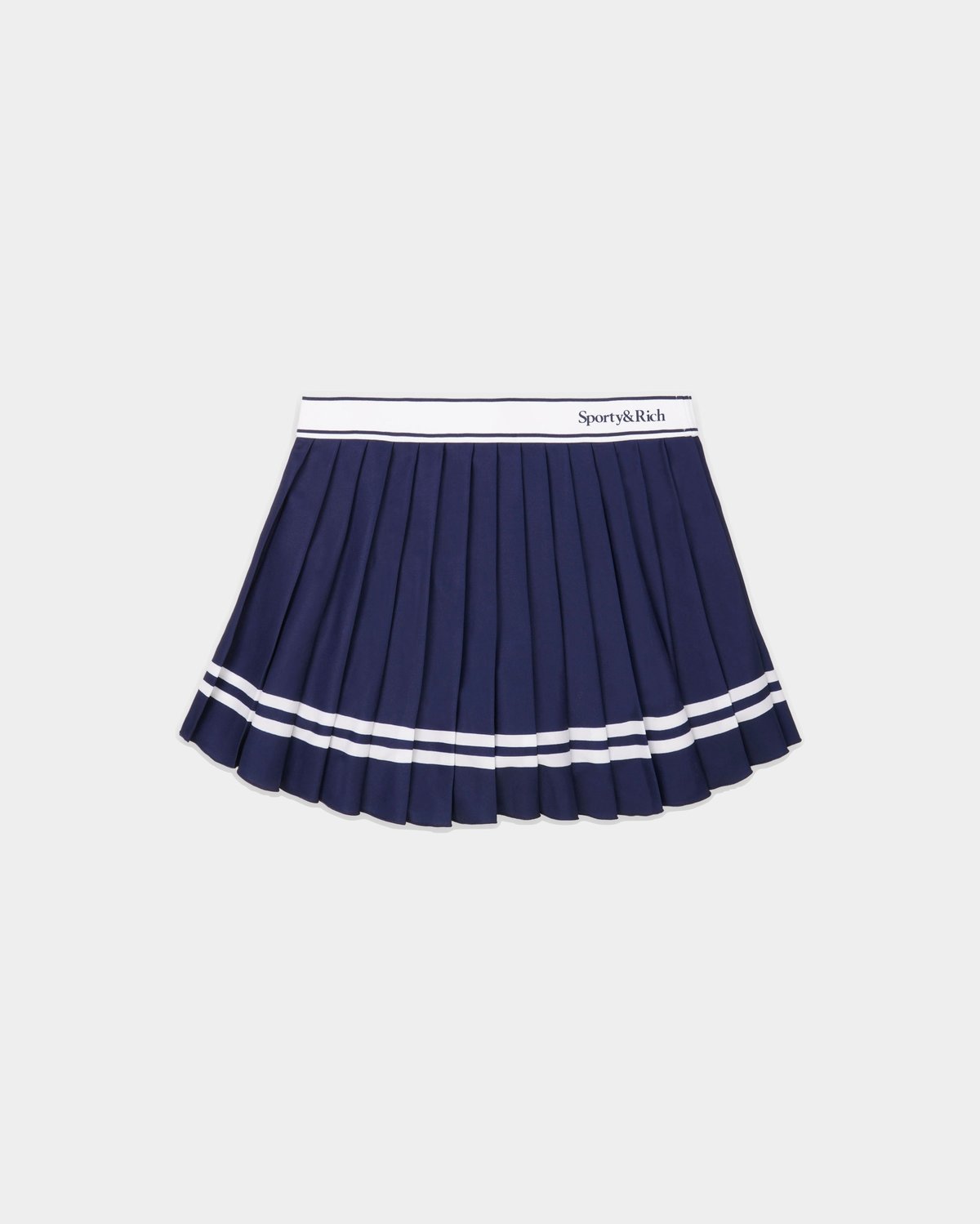 Sporty & Rich Ally Serif Logo Pleated Skirt in Dark Navy/White