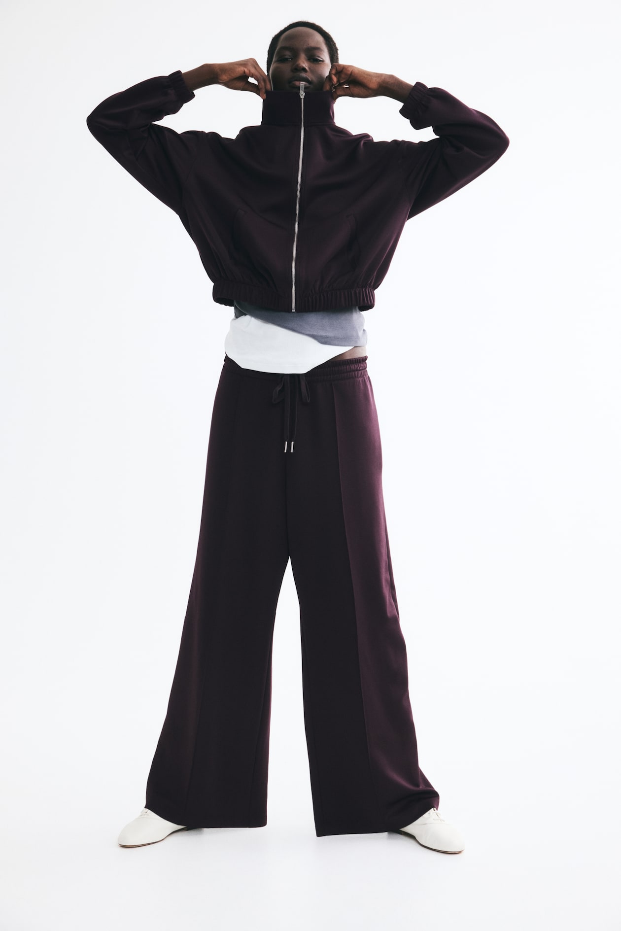 H&M fine-ribbed track jacket in dark purple
