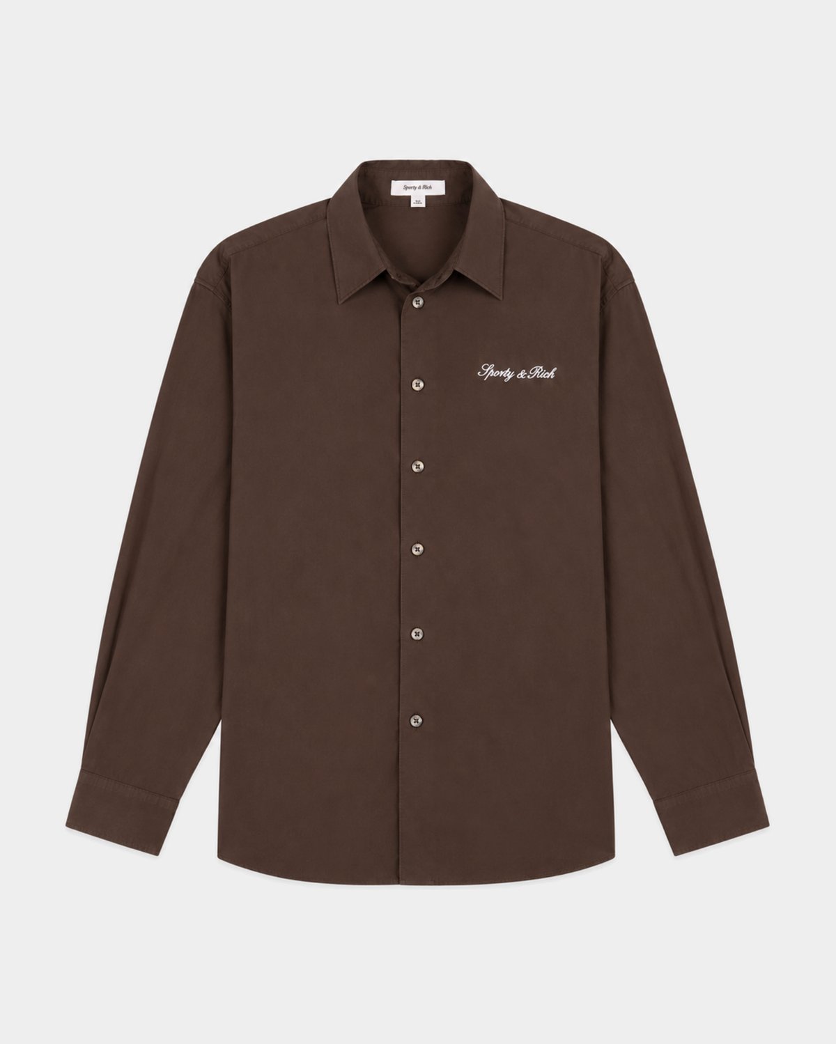 Sporty & Rich Cora Signature Logo BD Shirt in Chocolate