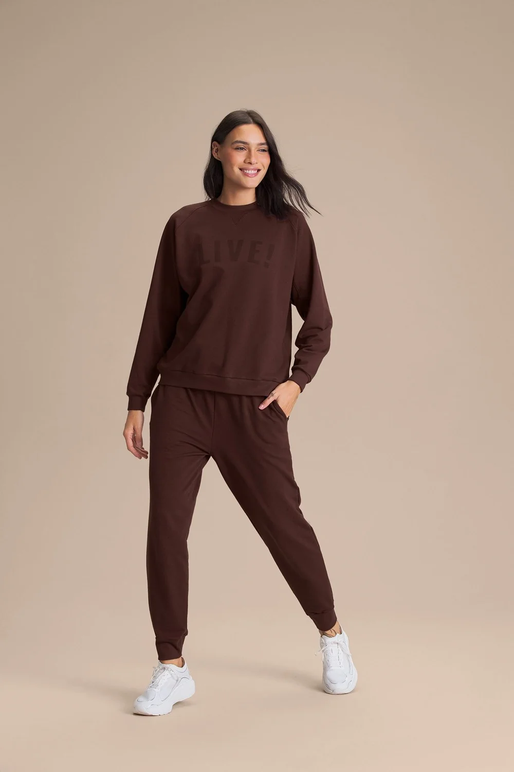 LIVE! Activewear: chocolate sweatshirt and matching joggers