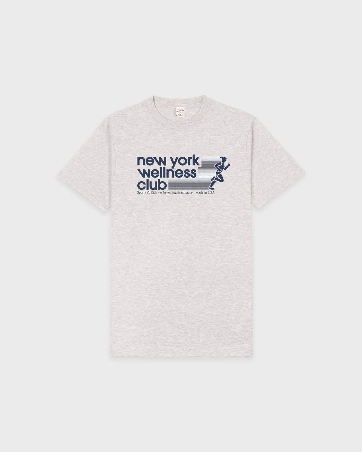 Sporty & Rich USA Wellness Club T-Shirt in Heather Gray/Light Navy