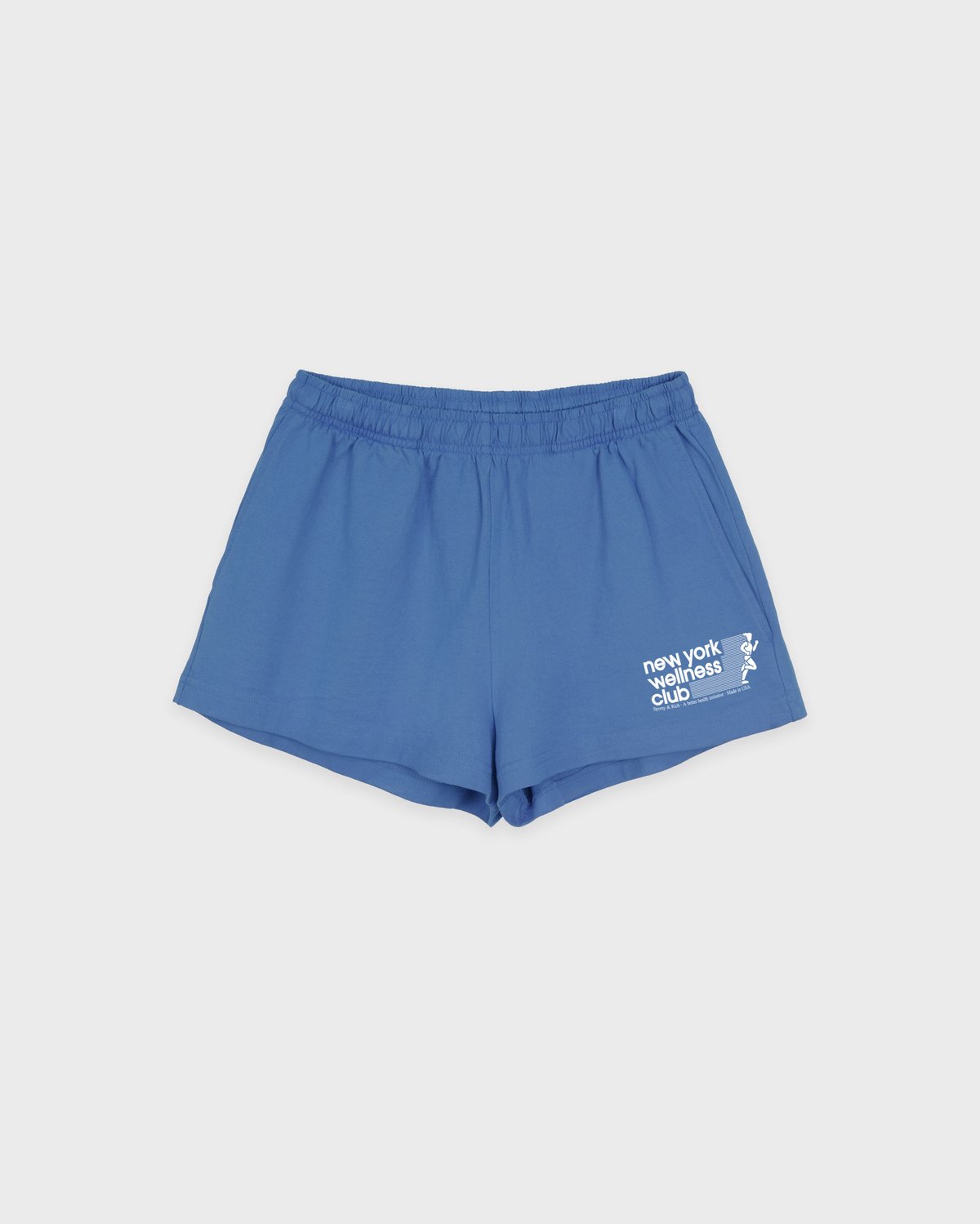 Sporty & Rich USA Wellness Club Disco Short in Dusty Blue/White