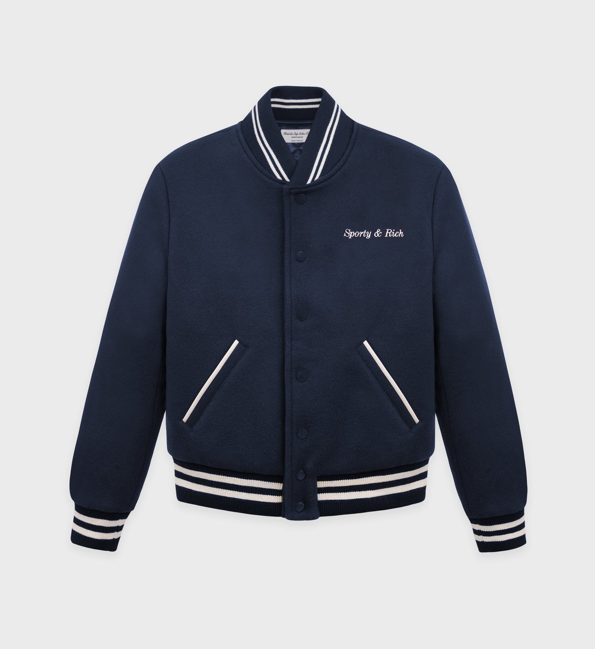 Sporty & Rich Eden Crest Varsity Jacket Women in Navy/White