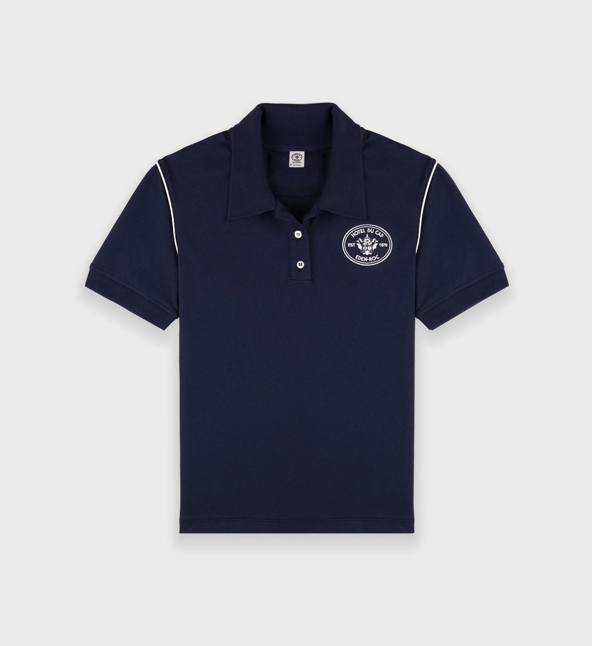 Sporty & Rich Eden Crest Embroidered Pique Polo in Navy/White