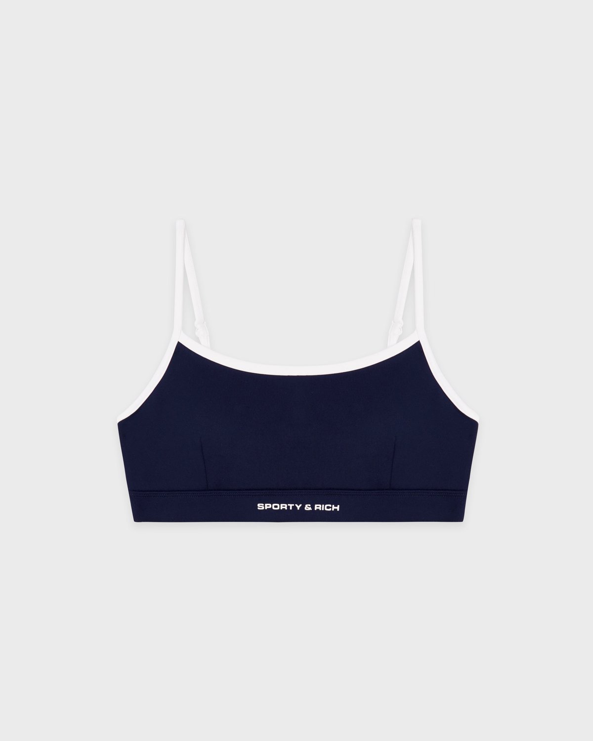 Sporty & Rich Bold Logo Athletic Bra in Dark Navy/White