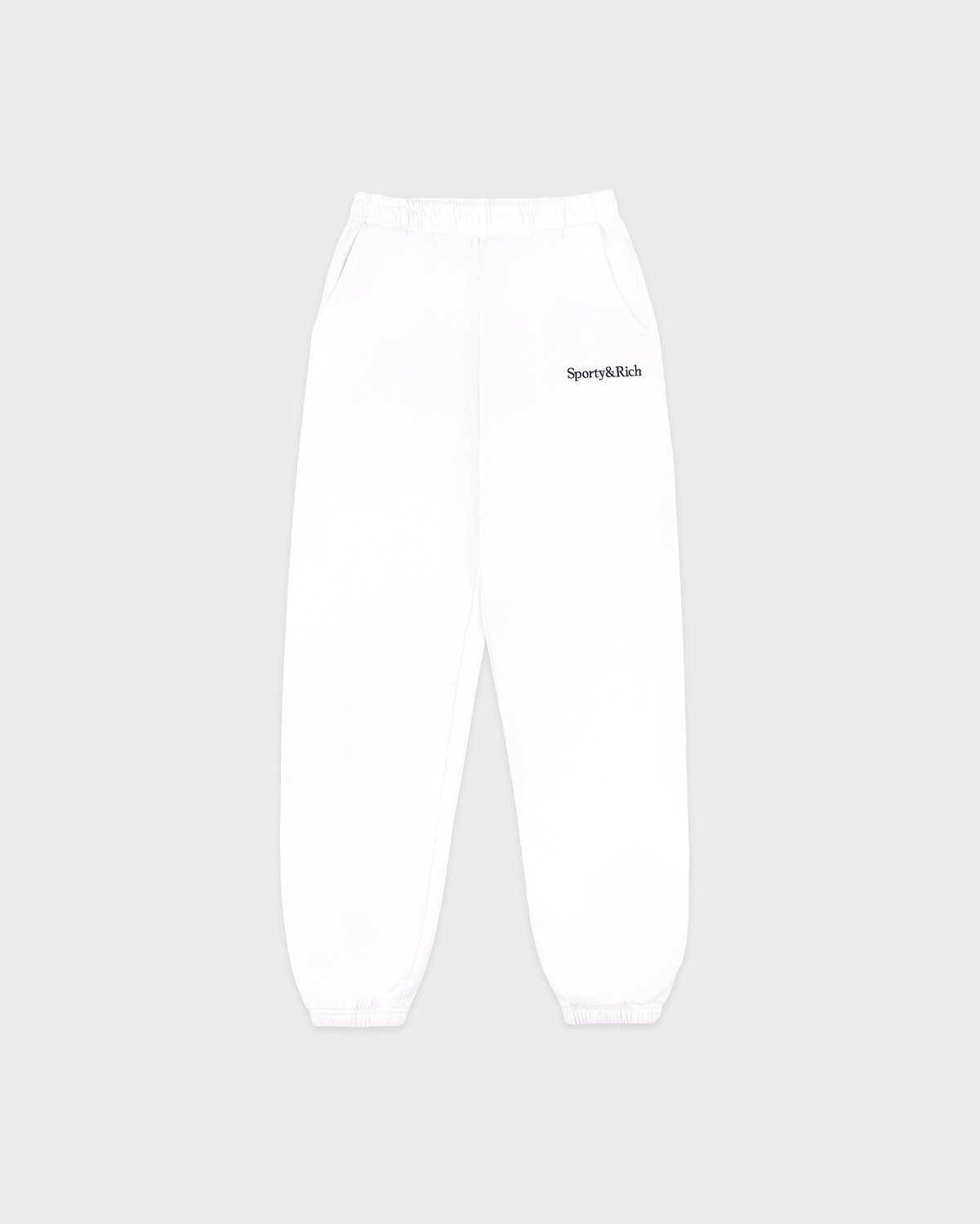 Sporty & Rich Serif Logo Embroidered Sweatpant in White/Navy