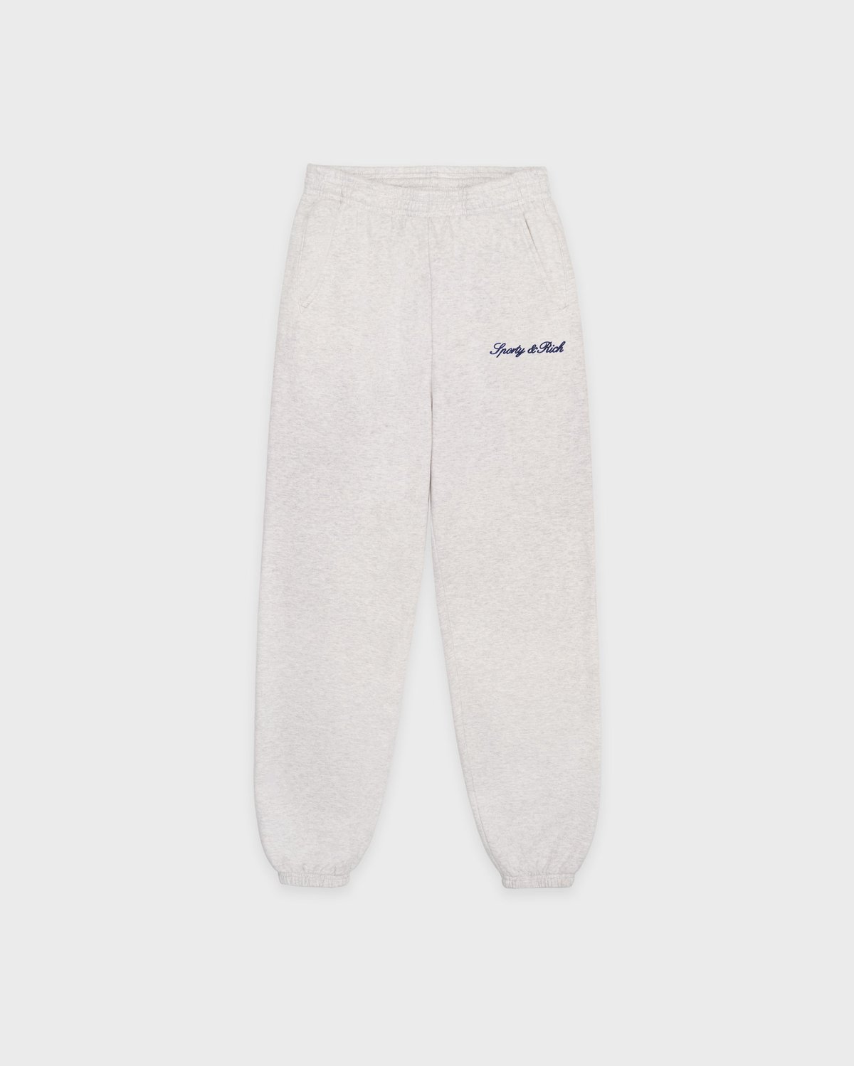 Sporty & Rich Syracuse Embroidered Sweatpant in Heather Gray/Navy
