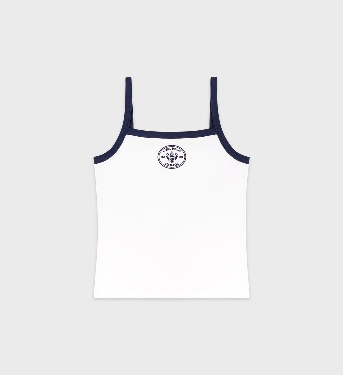 Sporty & Rich Eden Crest Embroidered Pique Tank in White/Navy
