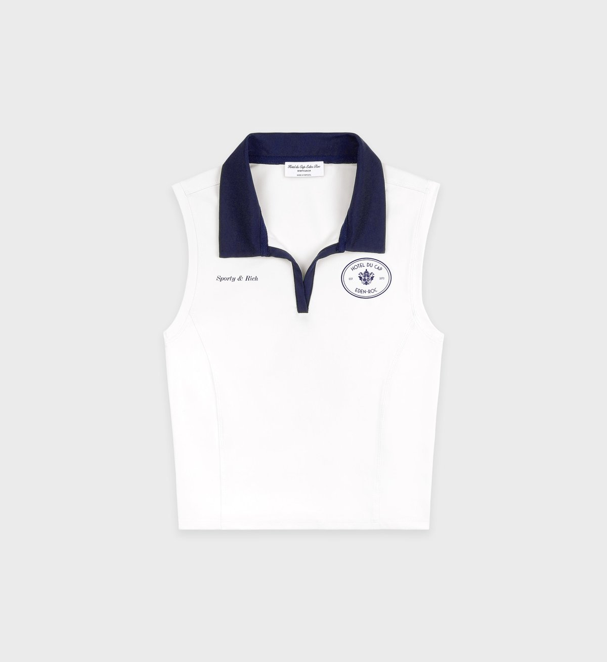 Sporty & Rich Eden Crest Sports Polo Vest in White/Navy