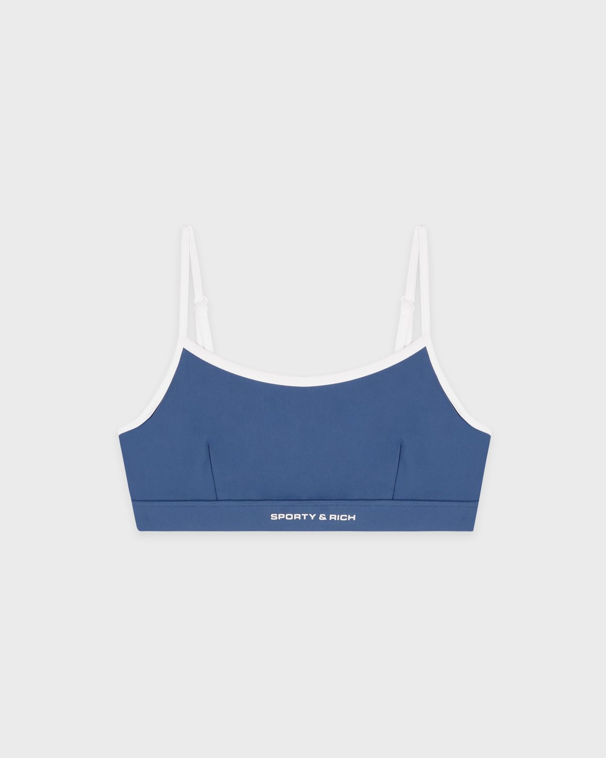 Sporty & Rich Bold Logo Athletic Bra in Dusty Blue/White