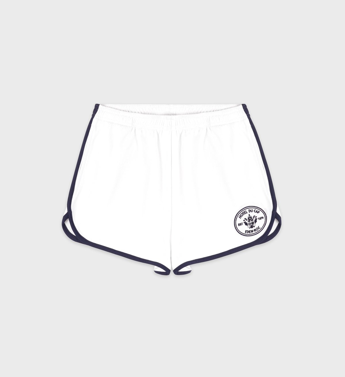 Sporty & Rich Eden Crest Embroidered Pique Short in White/Navy