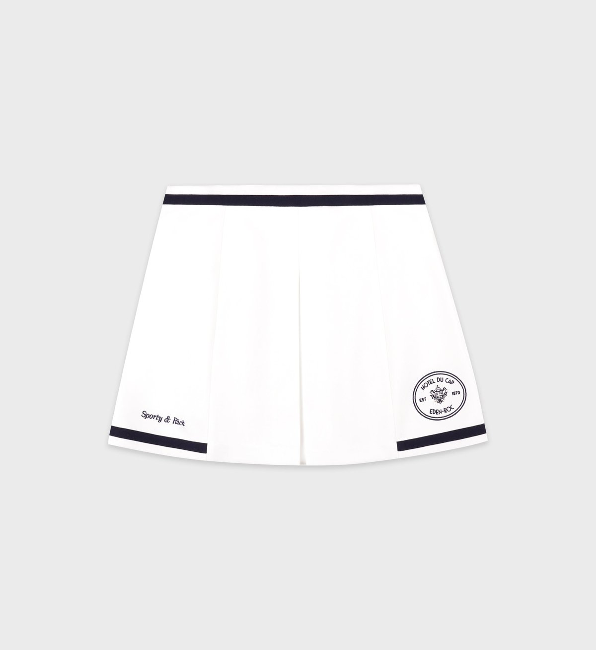 Sporty & Rich Eden Crest Embroidered Mila Skirt in White/Navy