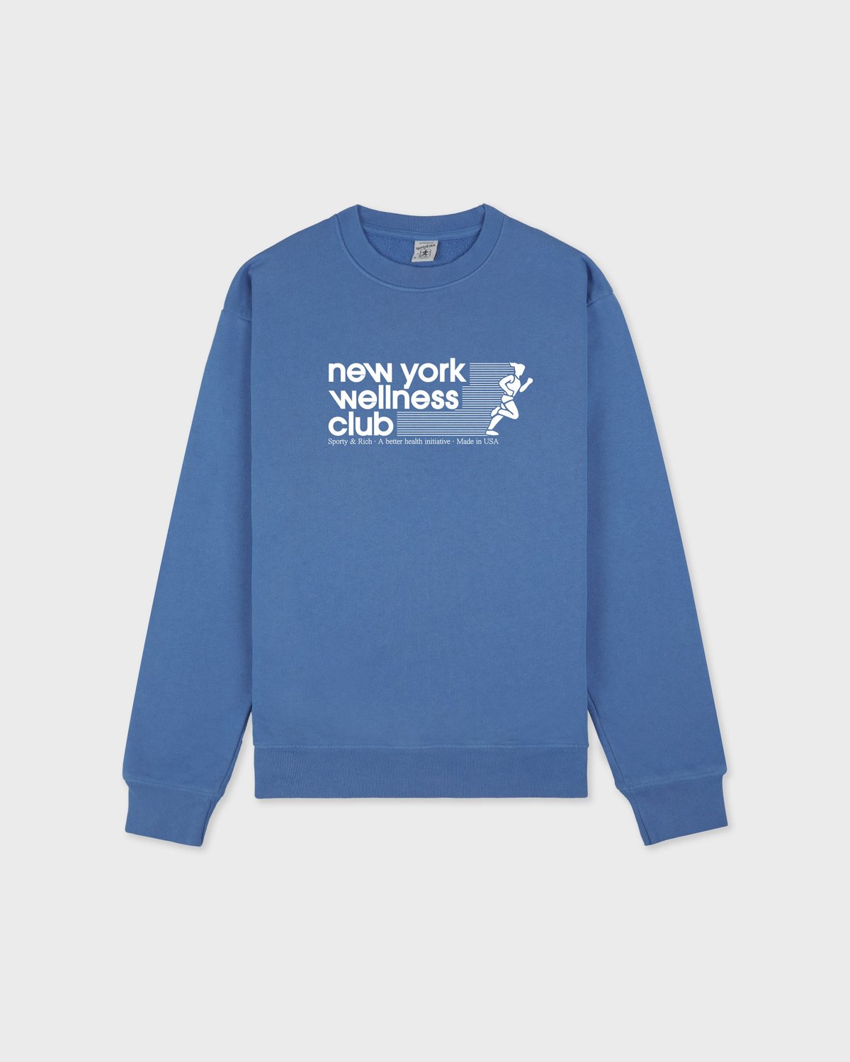 Sporty & Rich USA Wellness Club Crewneck in Dusty Blue/White
