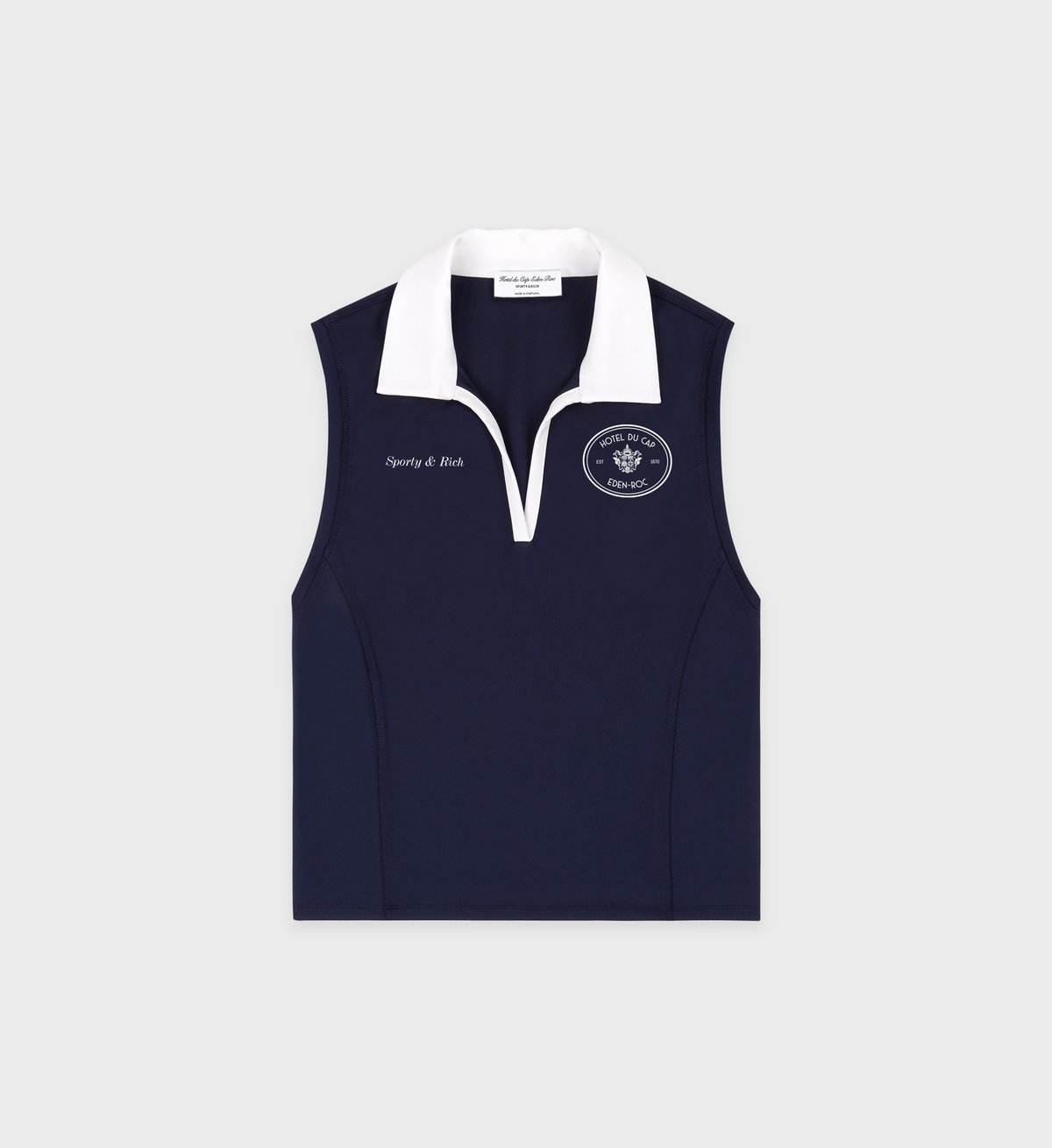 Sporty & Rich Eden Crest Sports Polo Vest in Navy/White