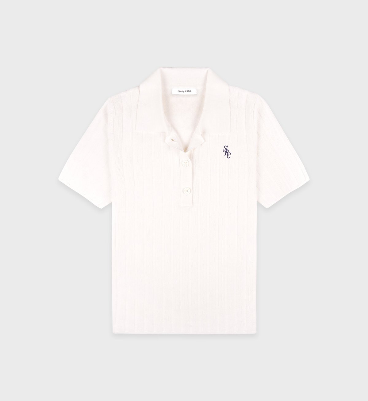 Sporty & Rich SRC Ribbed Polo in Ecru/Navy