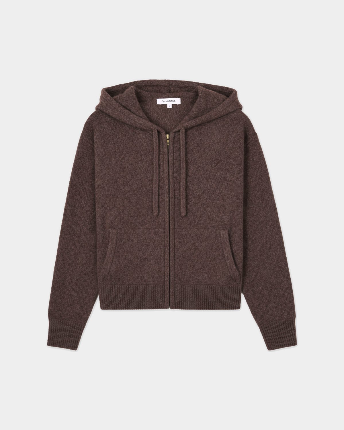 Sporty & Rich Isac S Logo Cashmere Zip Hoodie in Chocolate