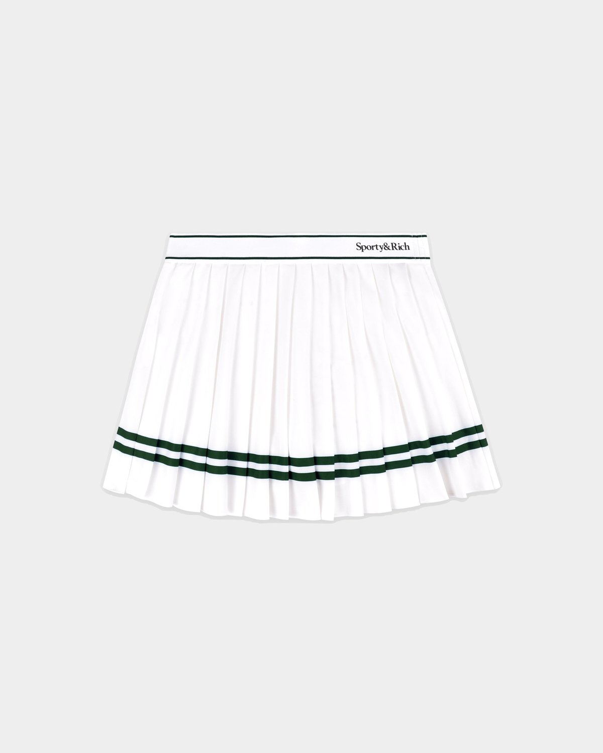 Sporty & Rich Ally Serif Logo Pleated Skirt in White/Forest